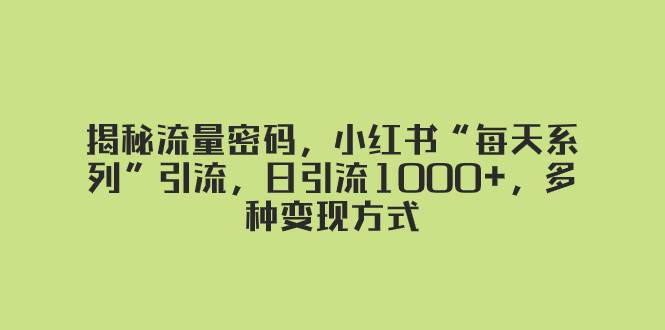 揭秘流量密码，小红书“每天系列”引流，日引流1000+，多种变现方式-诸葛网创