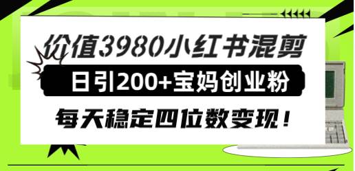 价值3980小红书混剪日引200+宝妈创业粉，每天稳定四位数变现！-诸葛网创