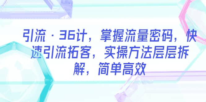 引流·36计，掌握流量密码，快速引流拓客，实操方法层层拆解，简单高效-诸葛网创