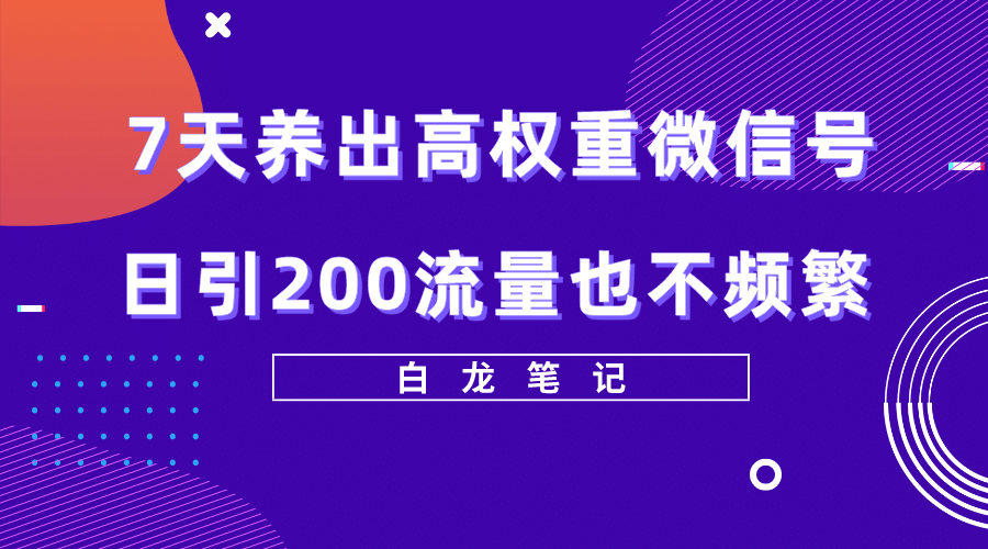 7天养出高权重微信号，日引200流量也不频繁，方法价值3680元-诸葛网创