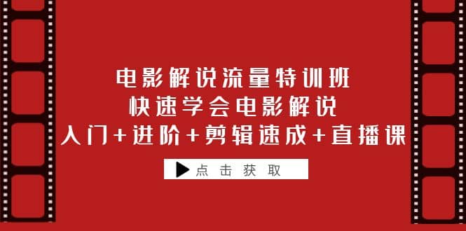 电影解说流量特训班：快速学会电影解说，入门+进阶+剪辑速成+直播课-诸葛网创