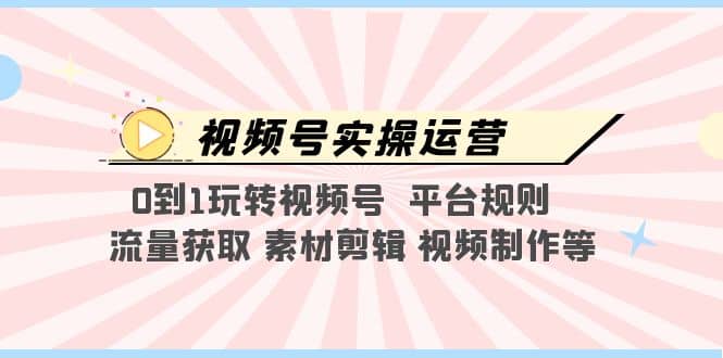 视频号实操运营，0到1玩转视频号 平台规则 流量获取 素材剪辑 视频制作等-诸葛网创