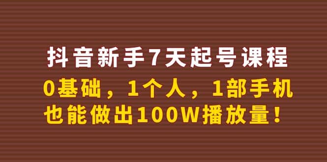 抖音新手7天起号课程：0基础，1个人，1部手机，也能做出100W播放量-诸葛网创