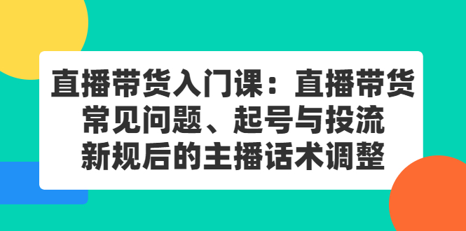 直播带货入门课：直播带货常见问题、起号与投流、新规后的主播话术调整-诸葛网创