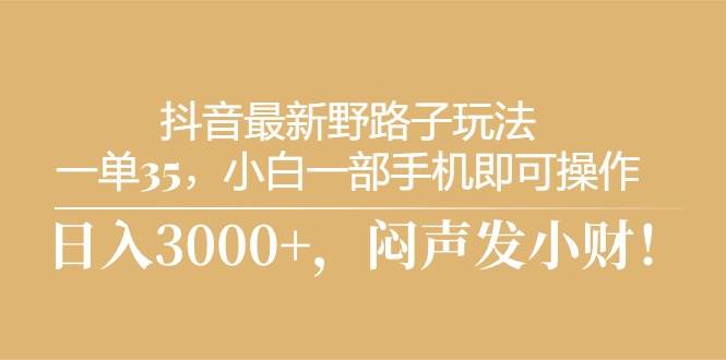 抖音最新野路子玩法，一单35，小白一部手机即可操作，，日入3000+，闷…-诸葛网创