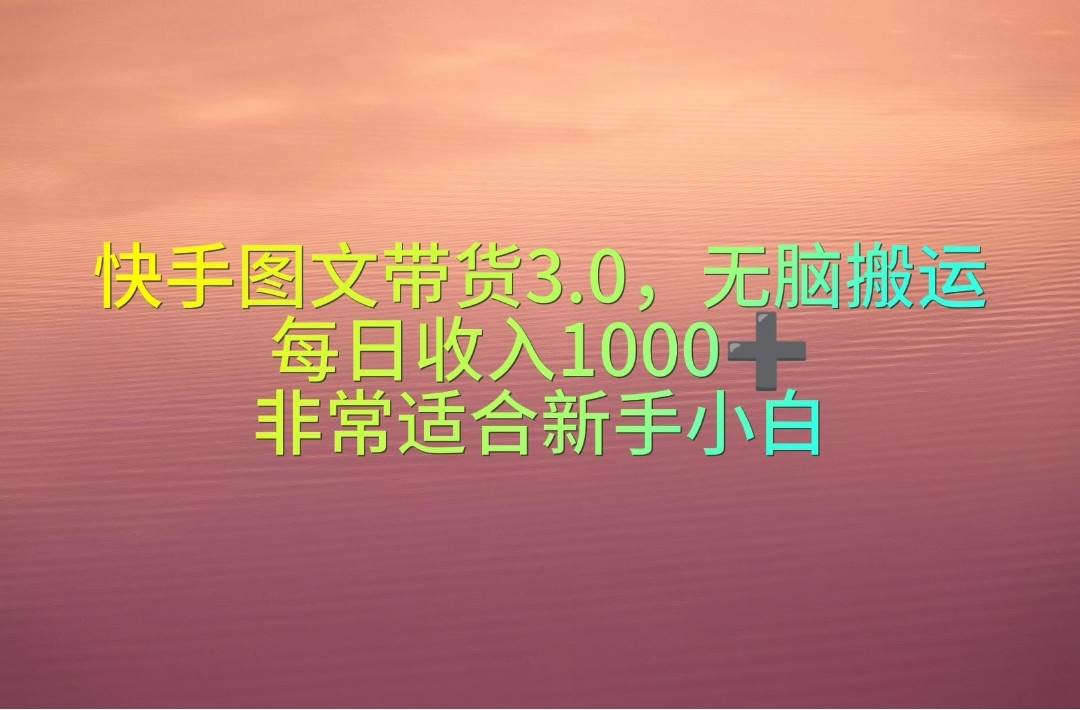 快手图文带货3.0，无脑搬运，每日收入1000＋，非常适合新手小白-诸葛网创