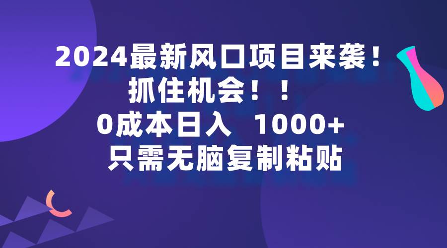 2024最新风口项目来袭，抓住机会，0成本一部手机日入1000+，只需无脑复…-诸葛网创