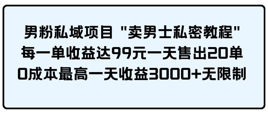 男粉私域项目 卖男士私密教程 每一单收益达99元一天售出20单-诸葛网创