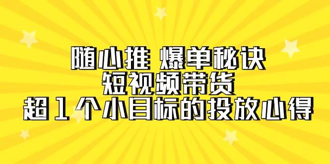 随心推 爆单秘诀，短视频带货-超1个小目标的投放心得（7节视频课）-诸葛网创