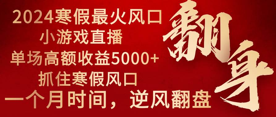 2024年最火寒假风口项目 小游戏直播 单场收益5000+抓住风口 一个月直接提车-诸葛网创