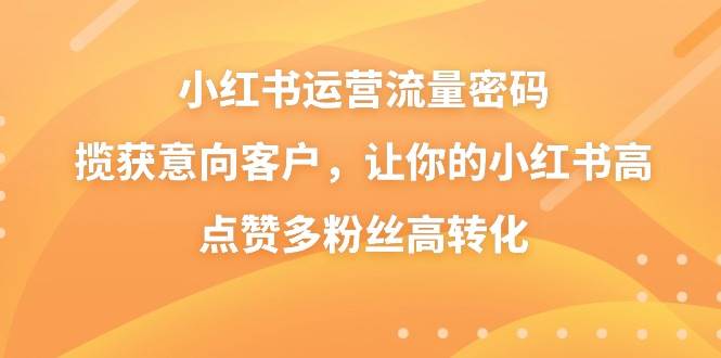 小红书运营流量密码，揽获意向客户，让你的小红书高点赞多粉丝高转化-诸葛网创