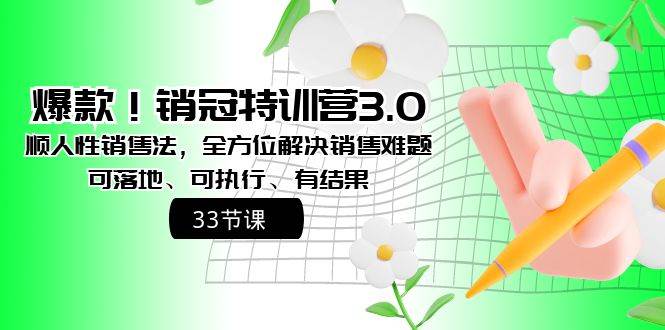 爆款！销冠特训营3.0之顺人性销售法，全方位解决销售难题、可落地、可执行、有结果-诸葛网创