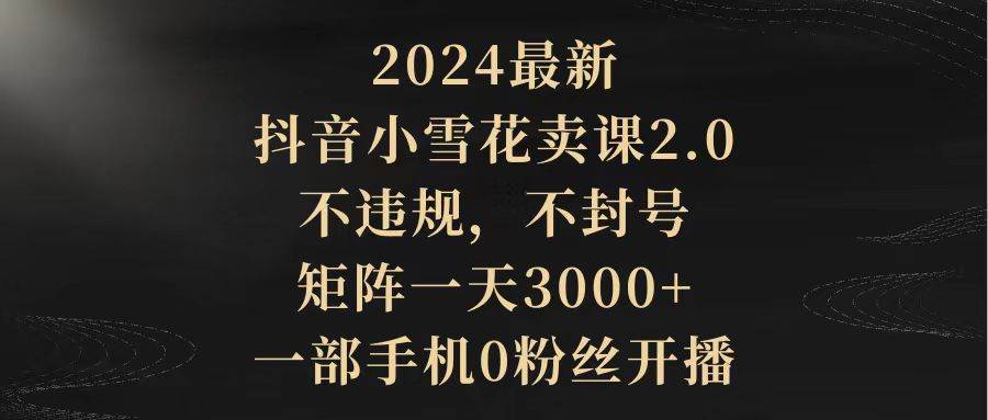 2024最新抖音小雪花卖课2.0 不违规 不封号 矩阵一天3000+一部手机0粉丝开播-诸葛网创