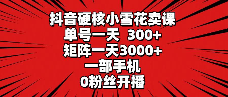 抖音硬核小雪花卖课，单号一天300+，矩阵一天3000+，一部手机0粉丝开播-诸葛网创