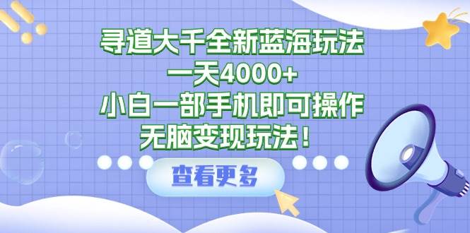 寻道大千全新蓝海玩法，一天4000+，小白一部手机即可操作，无脑变现玩法！-诸葛网创