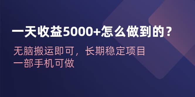 一天收益5000+怎么做到的？无脑搬运即可，长期稳定项目，一部手机可做-诸葛网创