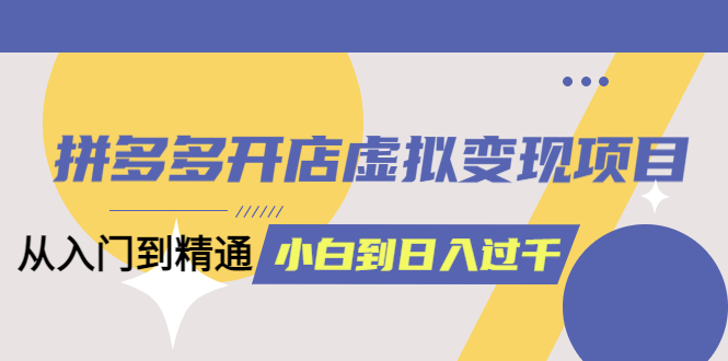 拼多多开店虚拟变现项目：入门到精通 从小白到日入1000（完整版）6月13更新-诸葛网创