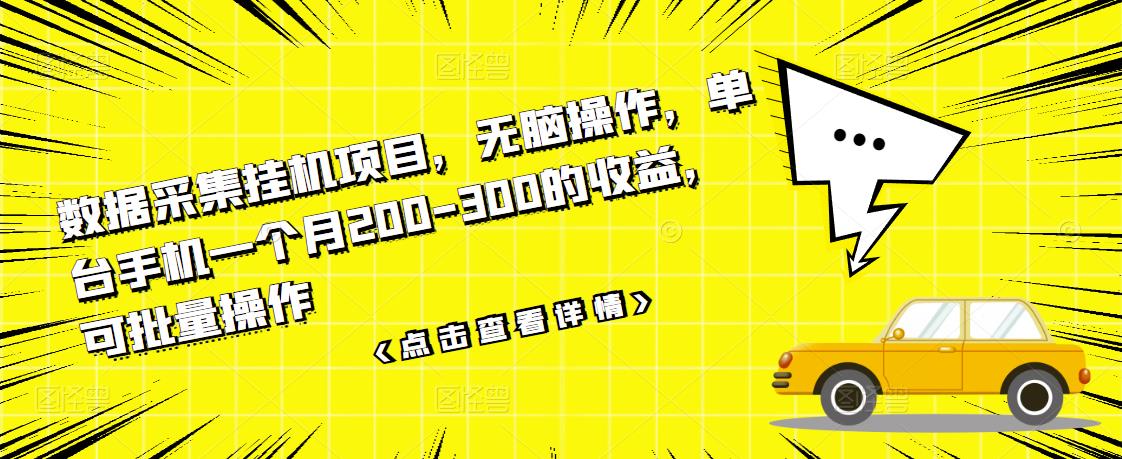 数据采集挂机项目，无脑操作，单台手机一个月200-300的收益，可批量操作-诸葛网创