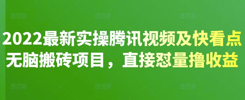 2022最新实操腾讯视频及快看点无脑搬砖项目，直接怼量撸收益-诸葛网创