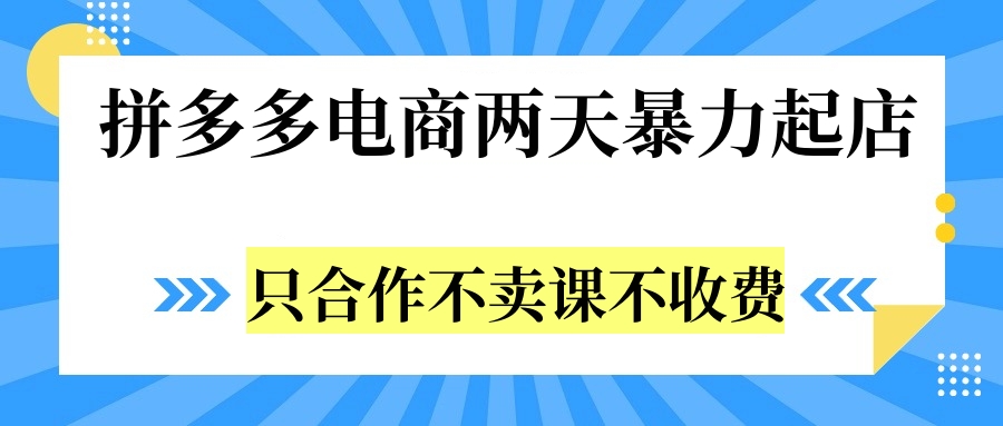 拼多多两天暴力起店，只合作不卖课不收费-诸葛网创