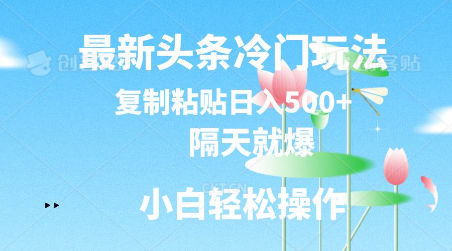 最新头条冷门玩法，隔天就爆，复制粘贴日入500+-诸葛网创