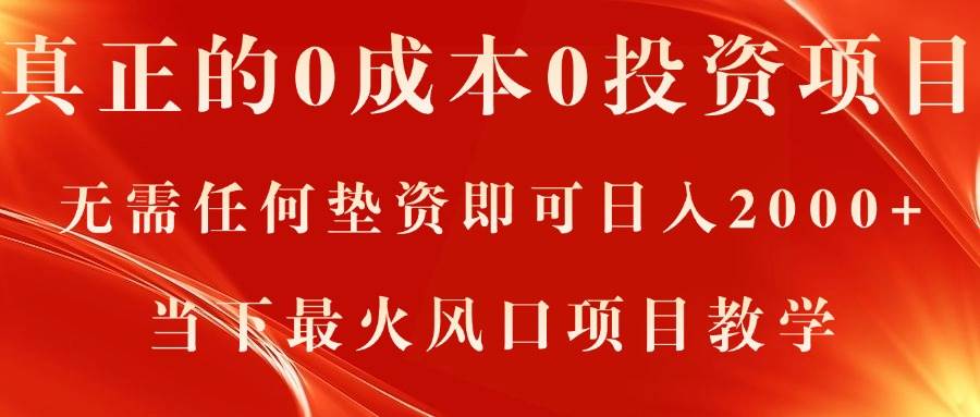 真正的0成本0投资项目，无需任何垫资即可日入2000+，当下最火风口项目教学-诸葛网创