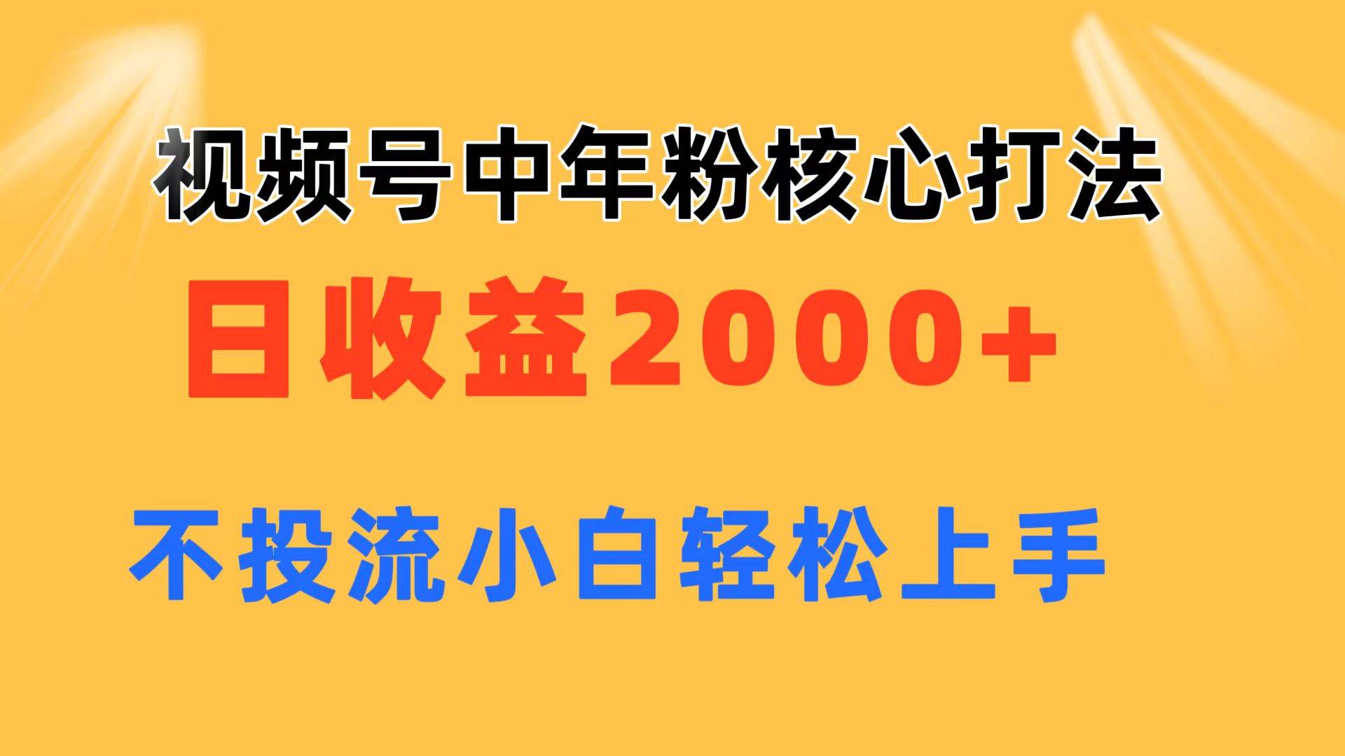 视频号中年粉核心玩法 日收益2000+ 不投流小白轻松上手-诸葛网创