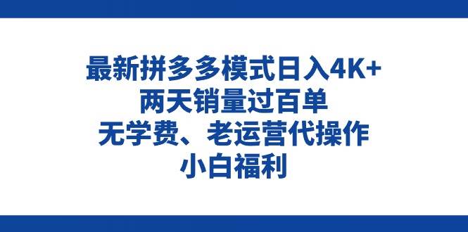 拼多多最新模式日入4K+两天销量过百单，无学费、老运营代操作、小白福利-诸葛网创