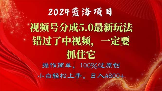 2024蓝海项目，视频号分成计划5.0最新玩法，错过了中视频，一定要抓住…-诸葛网创