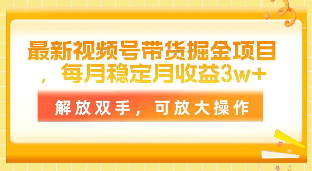 最新视频号带货掘金项目，每月稳定月收益3w+，解放双手，可放大操作-诸葛网创