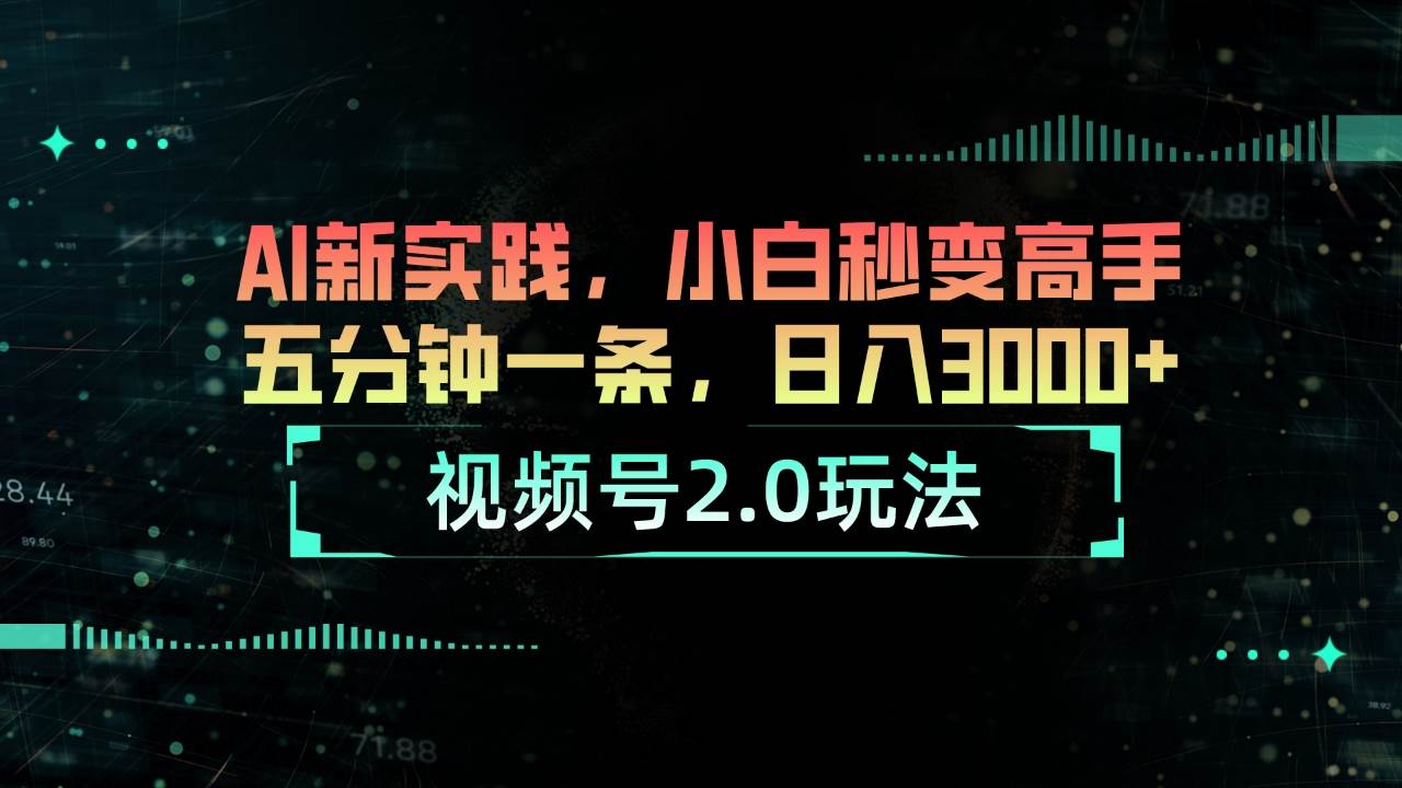 视频号2.0玩法 AI新实践，小白秒变高手五分钟一条，日入3000+-诸葛网创