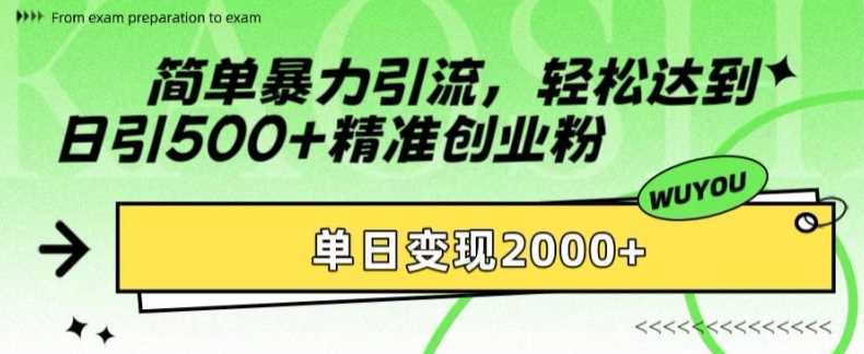 简单暴力引流轻松达到日引500+精准创业粉，单日变现2k【揭秘】-诸葛网创