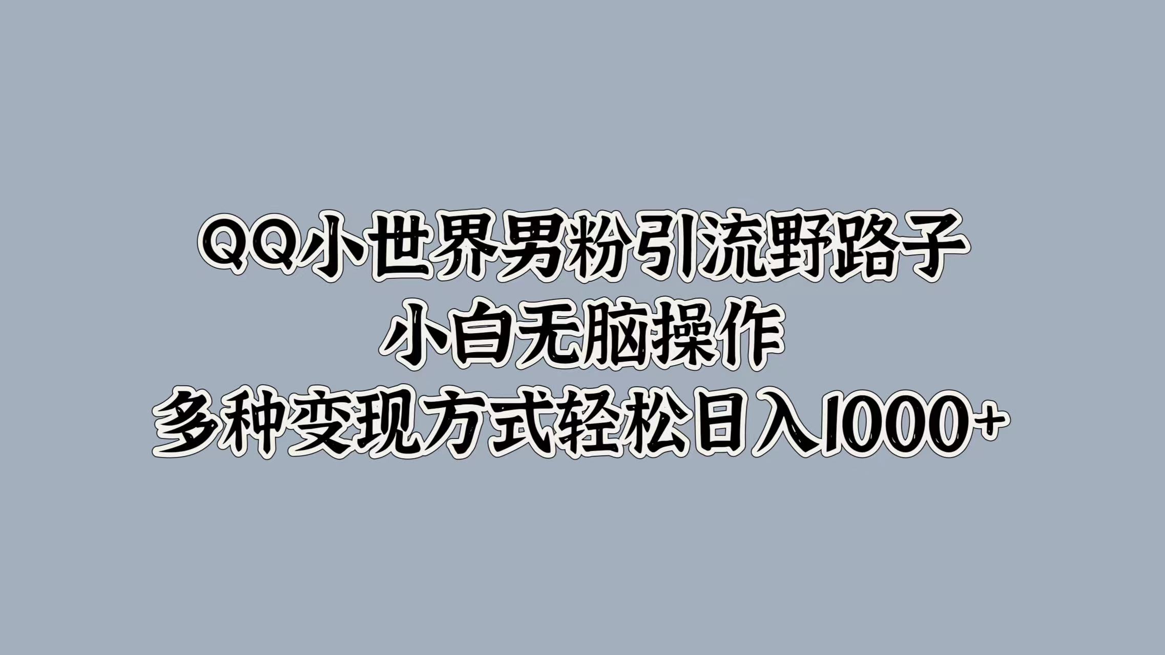 QQ小世界男粉引流野路子，小白无脑操作，多种变现方式轻松日入1000+-诸葛网创