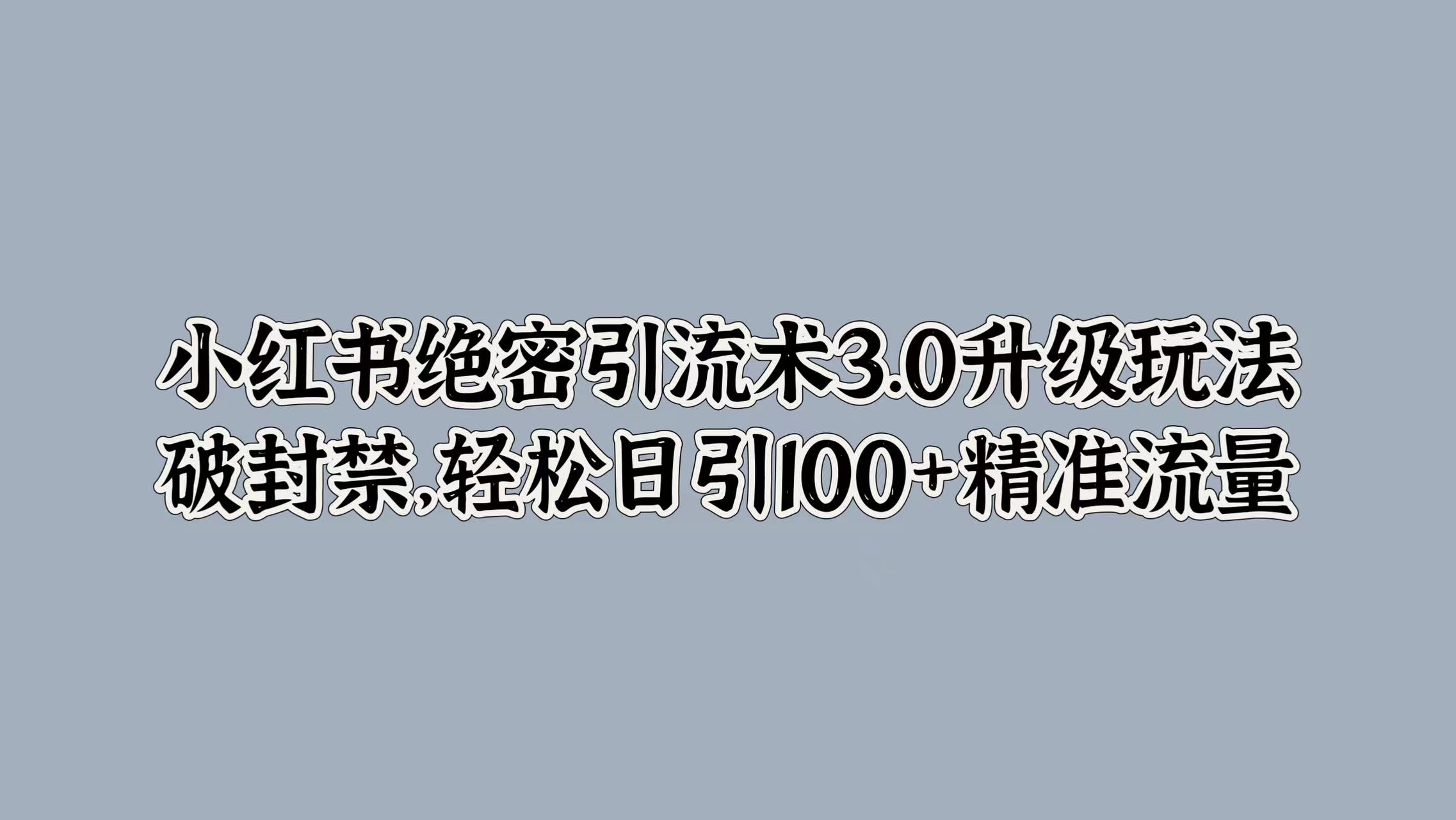 小红书绝密引流术3.0升级玩法，破封禁，轻松日引100+精准流量-诸葛网创