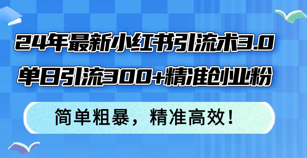 24年最新小红书引流术3.0，单日引流300+精准创业粉，简单粗暴，精准高效！-诸葛网创